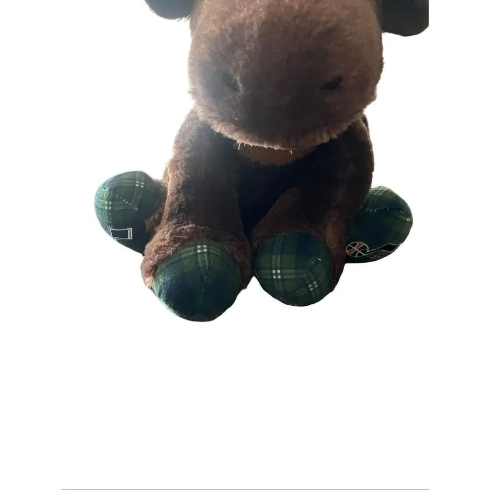 Foco Brown Green Buffalo Plaid Antlers Jazz Moose Plush Stuffed Animal 12”